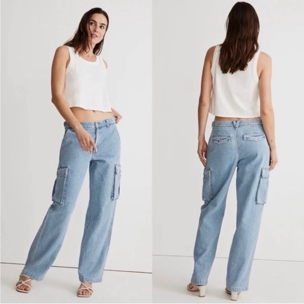 Madewell • low-slung straight cargo jeans in coleman wash sz 32